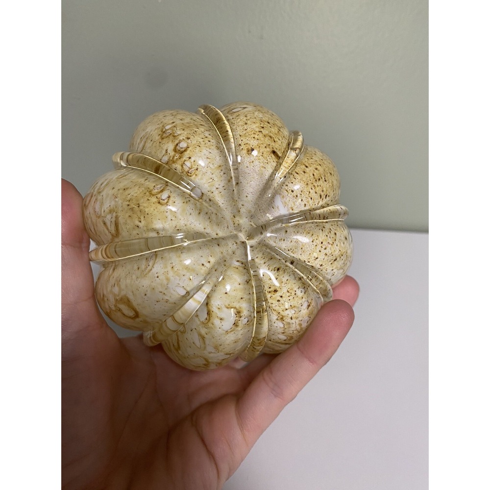 Hand blown Glass Pumpkin Neutrals Brown Amber Yellow Speckled Excellent! - Picture 8 of 8